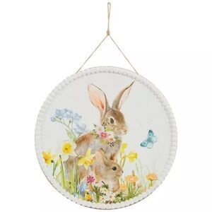 (2) Bunnies & Flowers Beaded Wood Wall Decor